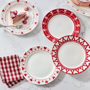 Pottery Barn Painted Hearts Stoneware Salad Plates - Mixed Set of 4